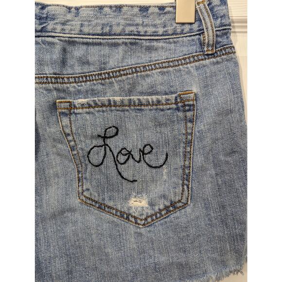 Ann Taylor LOFT Shorts Size 10 Denim Cut Off Embroidered Upcycled - Picture 6 of 9